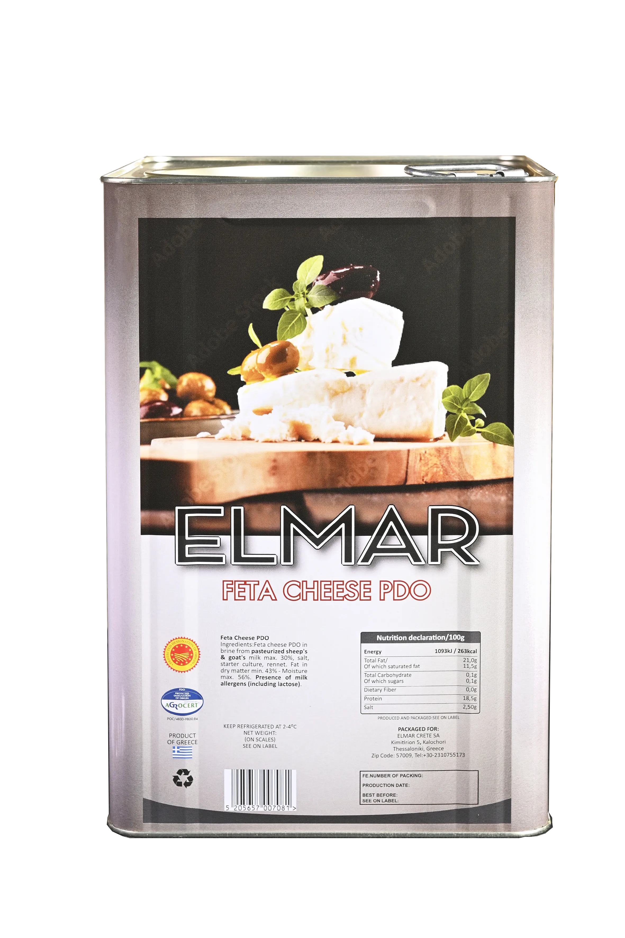 Feta Cheese PDO in 21L TIN